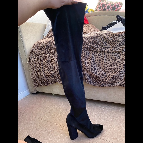 Shoes - Suede Peep Toe Thigh High Boots